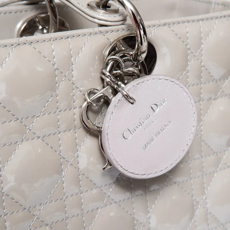 Dior Large Lady Dior Grey Patent Leather Bag