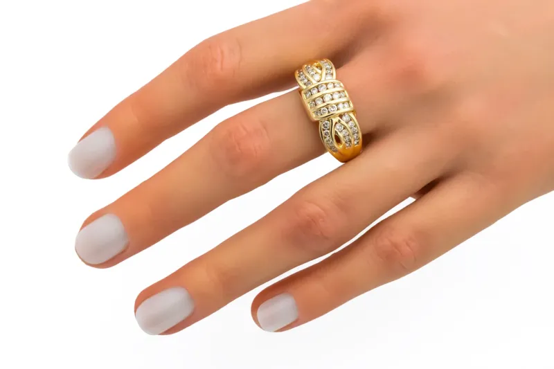 18ct Yellow Gold Diamond Cross Over Ring 1.05ct 10.4g