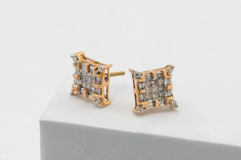 14ct Rose Gold Diamond Square Stud Earrings 0.75ct