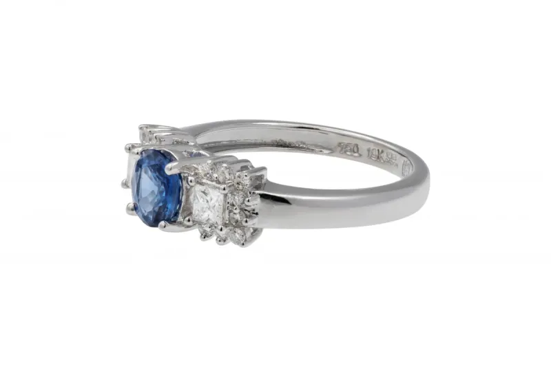 18ct White Gold Sapphire & Diamond Three Stone Ring 0.78ct