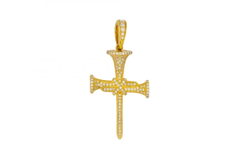 9ct Yellow Gold Diamond Nail Cross Pendant 0.56cts