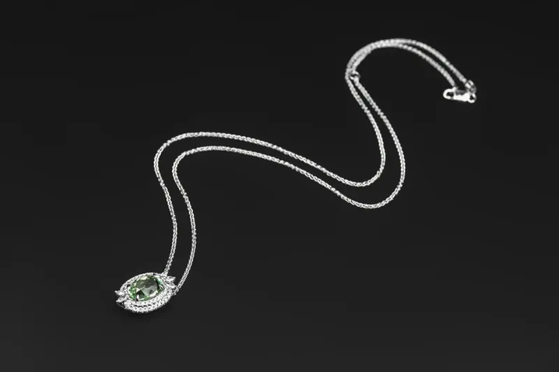 18ct White Gold Diamond & Green Topaz Necklace 0.41ct