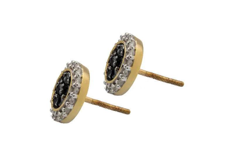 9ct Yellow Gold Black & White Diamond Circle Stud Earrings  1.00ct