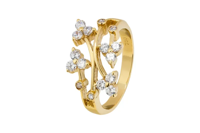 18ct Yellow Gold Diamond Flower Ring 3.7g