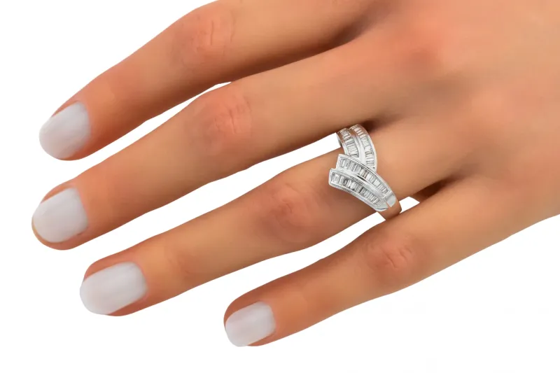 18ct White Gold Baguette Diamond Crossover Ring 0.50ct