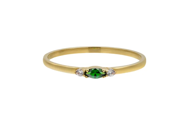 14ct Yellow Gold Trio Marquise Green and White Cubic Zirconia Ring 1g
