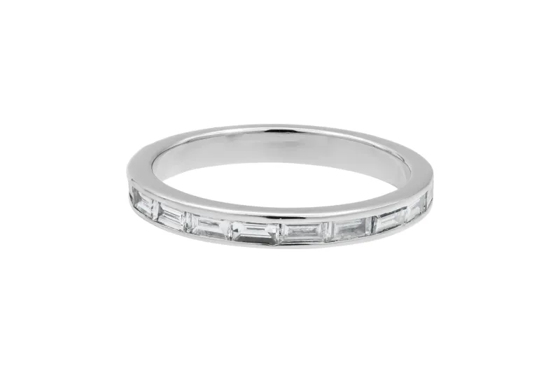 18ct White Gold Round Baguette Diamond Half Eternity Ring 0.75ct