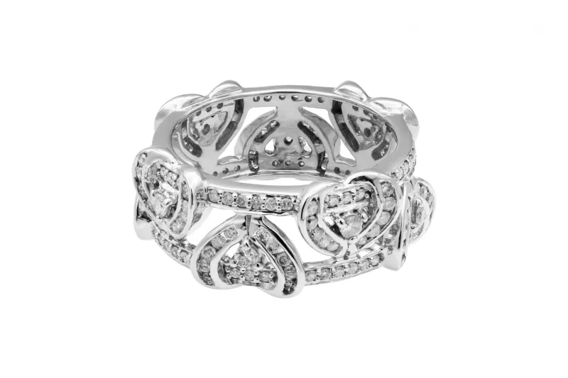 18ct White Gold Diamond Heart Eternity Ring 1.04ct