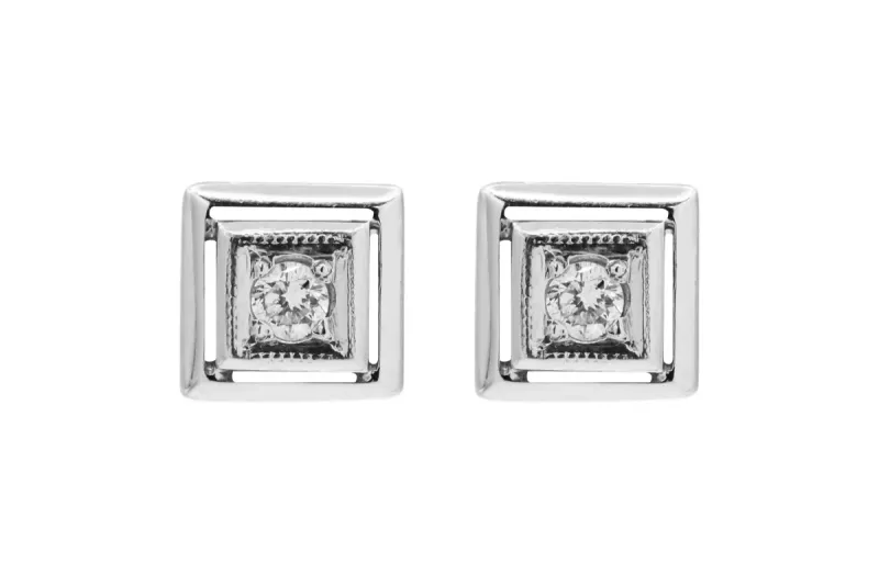 18ct White Gold Diamond Square Stud Earrings  0.10ct