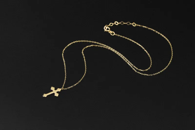 14ct Yellow Gold Cross Necklace 17"