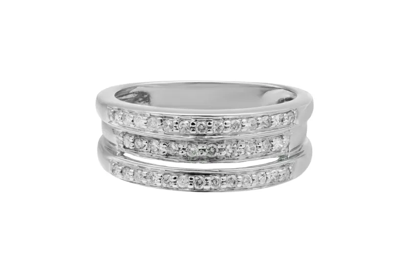 9ct White Gold 3 Row Half Eternity Wedding Ring 0.32ct 4.4g
