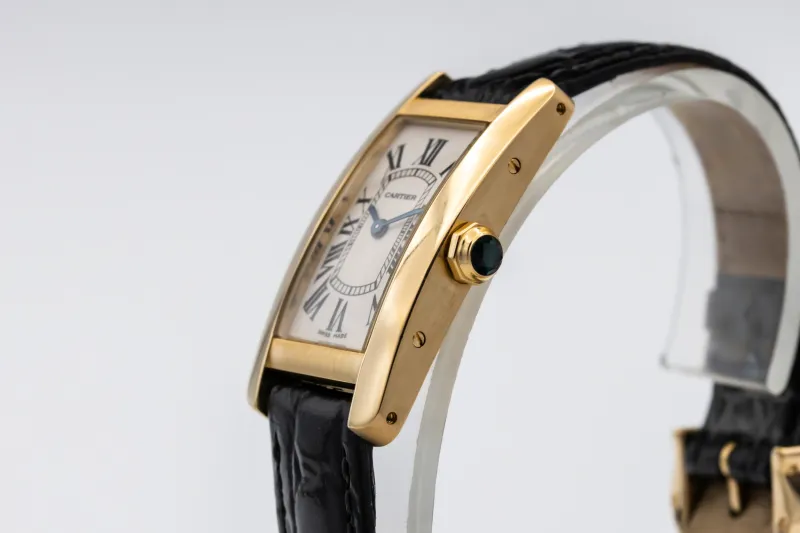 Cartier Tank Americaine 19mm Black Leather W2601556 Circa 2000s