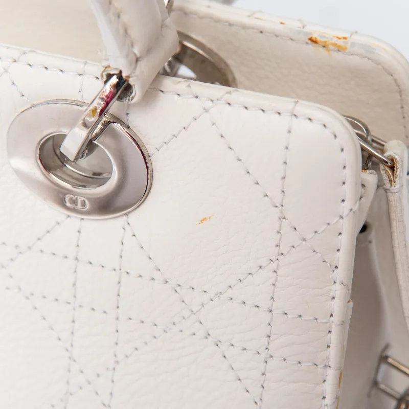 Christian Dior East West Off White Leather Cannage Bag