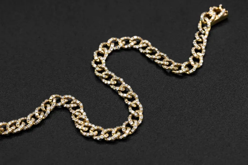 14ct Yellow Gold Diamond Micro Cuban Link Bracelet 2.00ct