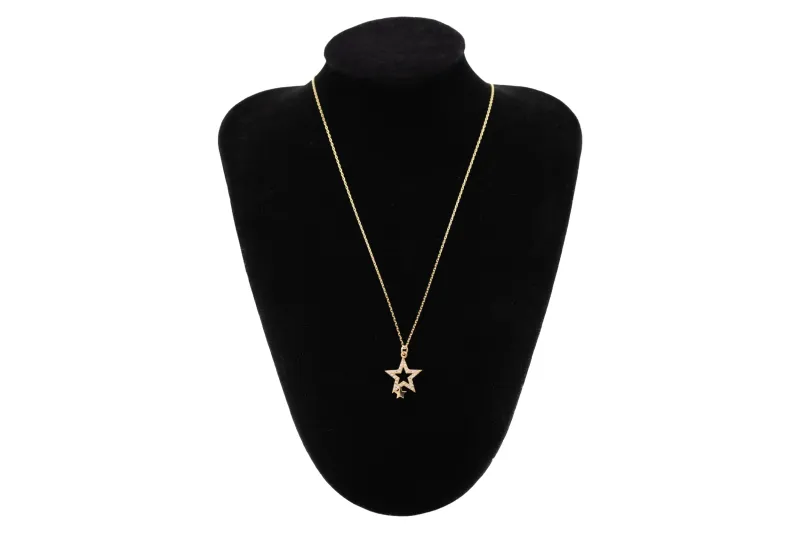 14ct Yellow Gold Cubic Zirconia Star Necklace 18" 2.45g