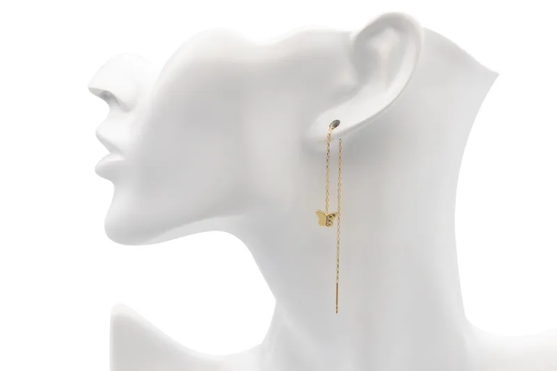 9ct Yellow Gold Pull Through Cubic Zirconia Butterfly Earrings 1.22g