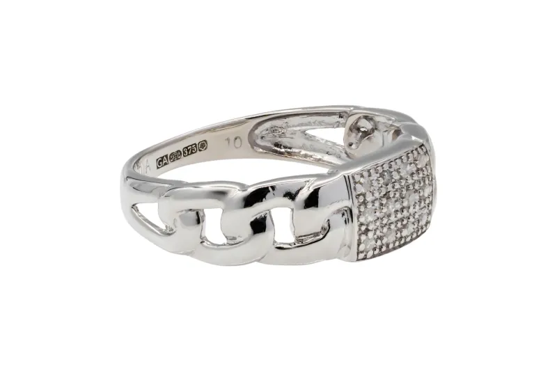 9ct White Gold Diamond ID Design Mens Ring 0.10ct 3.8g