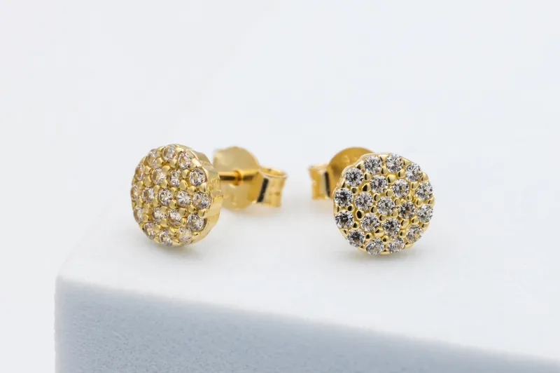 9ct Yellow Gold Cluster Cubic Zirconia Round Stud Earrings 1.5g