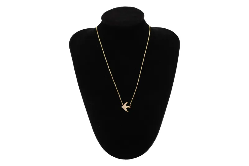 14ct Yellow Gold Cubic Zirconia Bird Necklace 18" 1.78g
