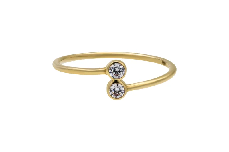 14ct Yellow Gold White Cubic Zirconia Two Stone Ring Size P