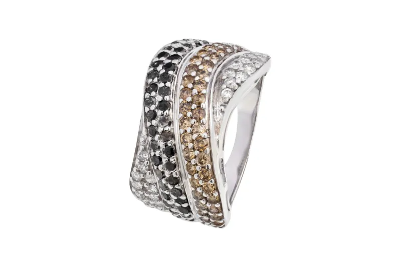 14ct White Gold Multi Colour Diamond Wave Ring 0.98ct 5.9g
