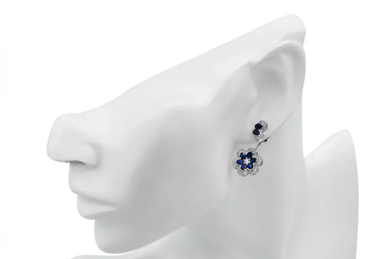 18ct White Gold Sapphire & Round Brilliant Diamond Flower Jewellery Set