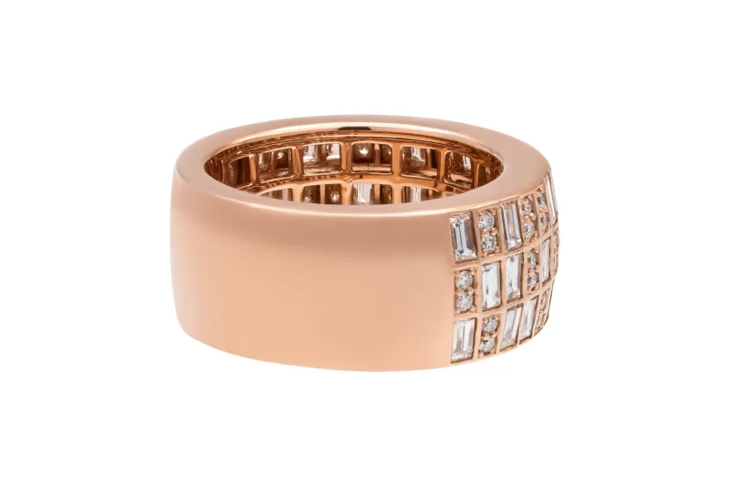 9ct Rose Gold Natural Diamond Baguette & Brilliant Cut Ring 2.04ct F VS Size O 8.1g