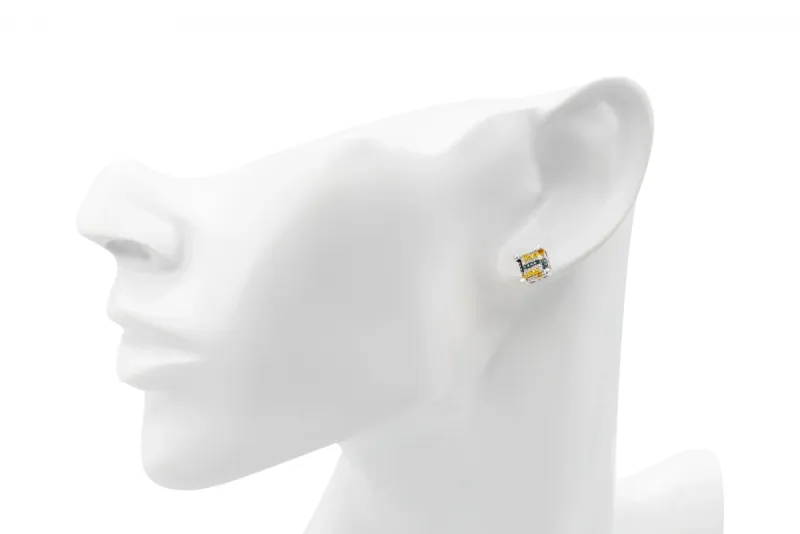 9ct Yellow/Blue/White Diamond Square Stud Earrings