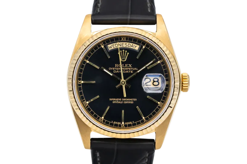 Rolex Day-Date 36mm Black Leather 18038 1978