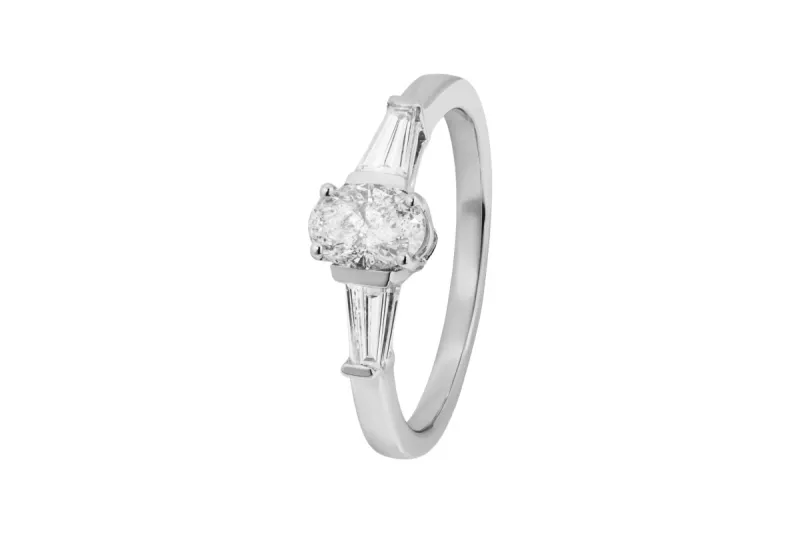 18ct White Gold Oval Diamond Three Stone Ring 0.91ct