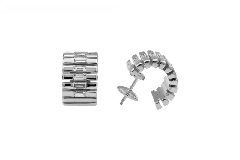 DeBeers Broadwalk Design Baguette Diamond EarHoops 18ct White Gold 1.26ct