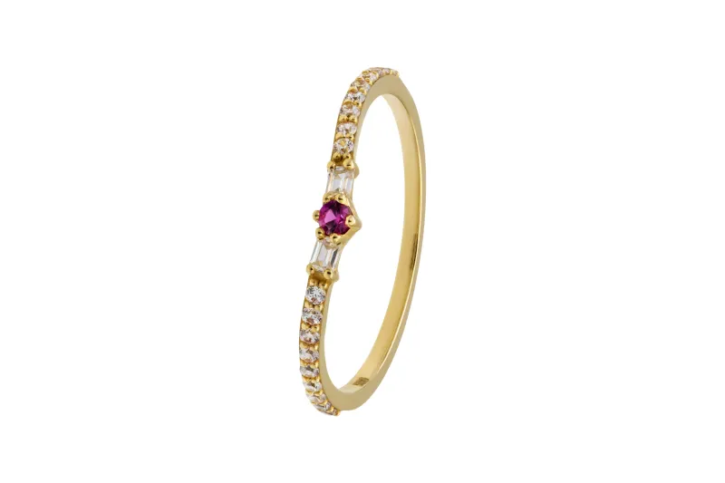 14ct Yellow Gold Pink & White Cubic Zirconia Trio Eternity Ring Size P 1g