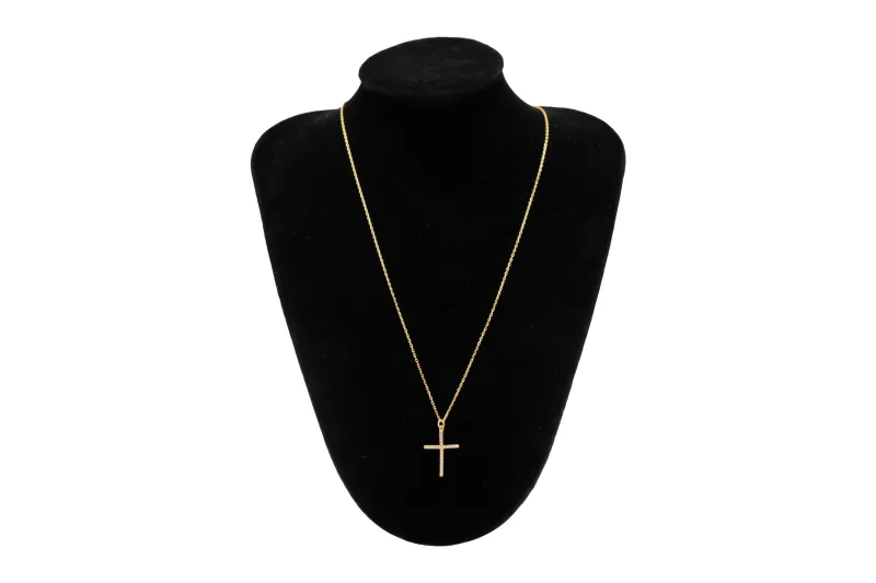 14ct Yellow Gold Cubic Zirconia Cross Necklace 18"