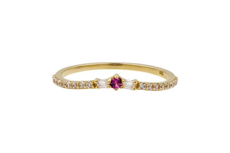 14ct Yellow Gold Pink & White Cubic Zirconia Trio Eternity Ring Size P 1g