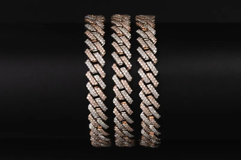 9ct White & Rose Gold Natural Diamond Cuban Chain 8.80ct G VS 22" 8.5mm 90.5g