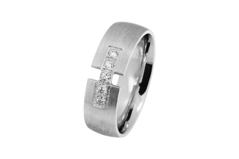9ct White Gold D-Shape Matt Finish Diamond Wedding Band 0.10ct