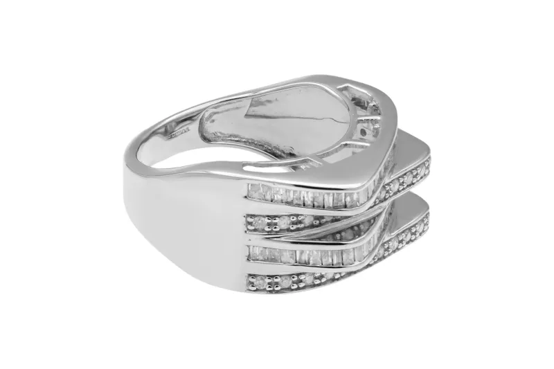 14ct White Gold Baguette & Round Brilliant Diamond Statement Ring 1.08ct