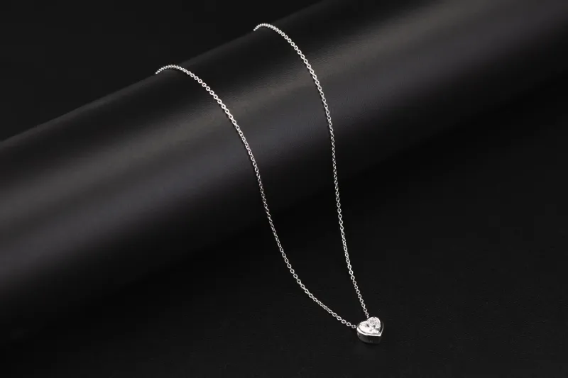 Sterling Silver Lab Grown Heart Shaped Diamond Pendant Necklace 0.70ct