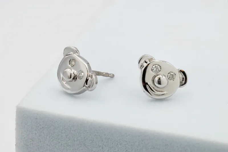 9ct White Gold Diamond Bear Stud Earrings 0.10ct 1.4g