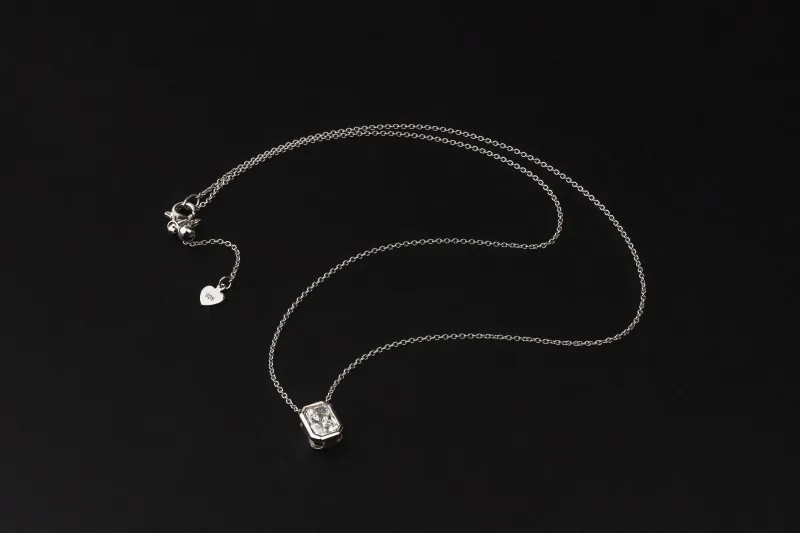 Lab Grown Radiant Cut Diamond Necklace Sterling Silver 1.03ct