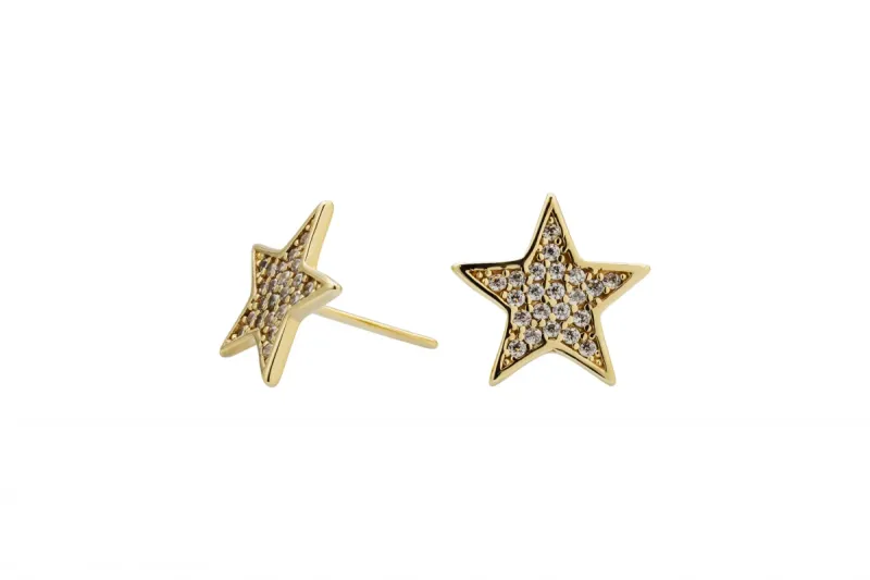 9ct Yellow Gold Cubic Zirconia Star Stud Earrings 2.1g