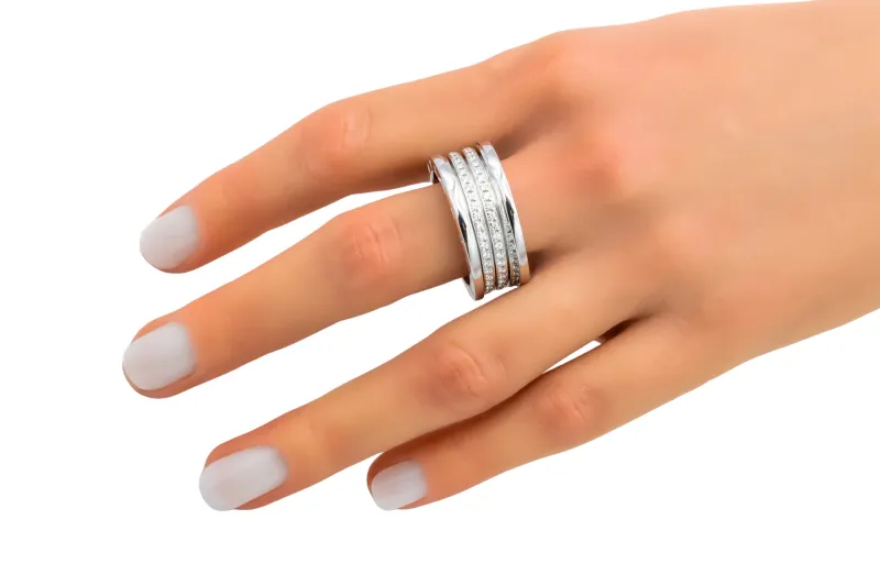 Bvlgari White Gold Diamond B.Zero1 Ring Size 65