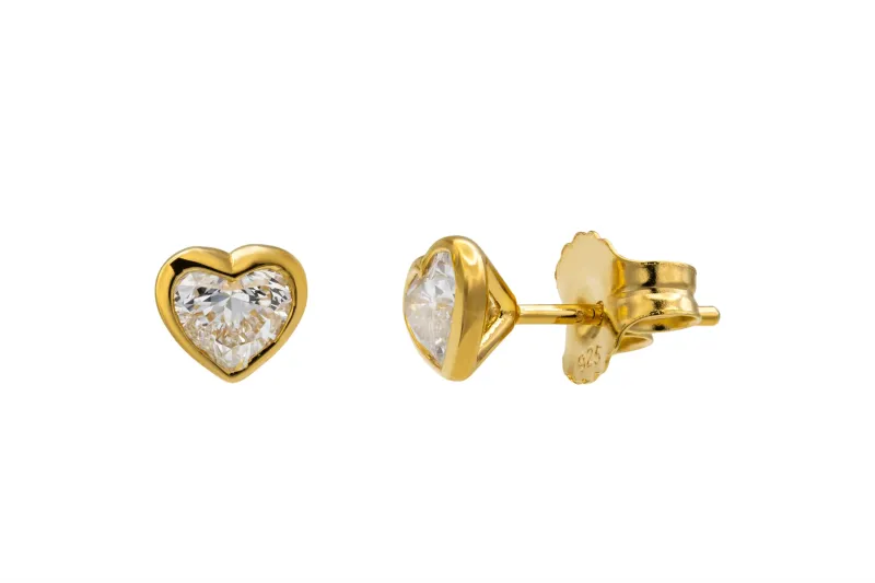 Lab Diamond Heart Gold Plated Sterling Silver Stud 1.06ct