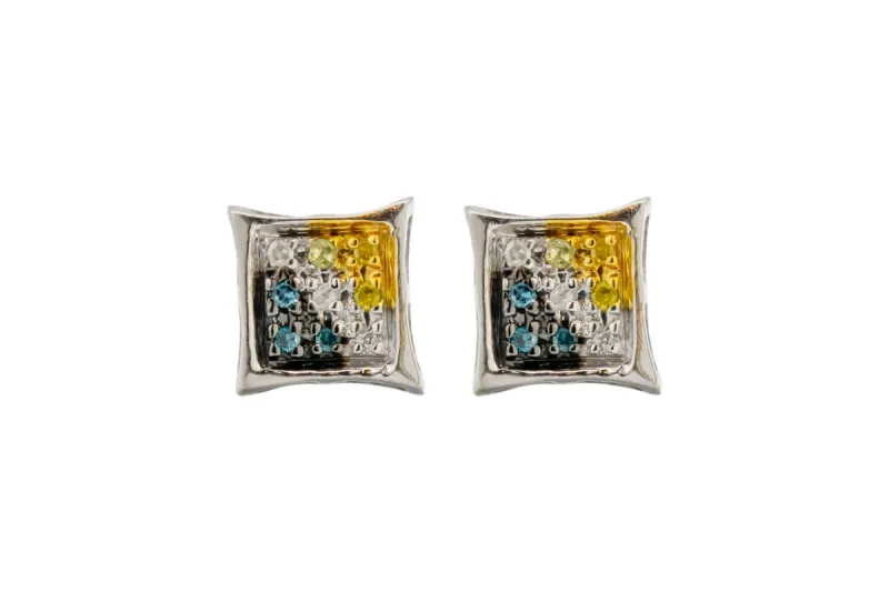9ct White Gold Multi Colour Diamond Square Stud Earrings 0.10ct