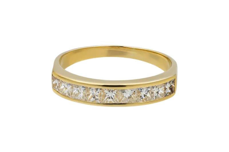 18ct Yellow Gold Channel Set Princess Cut Eternity Wedding Band 1.00ct 4.1g