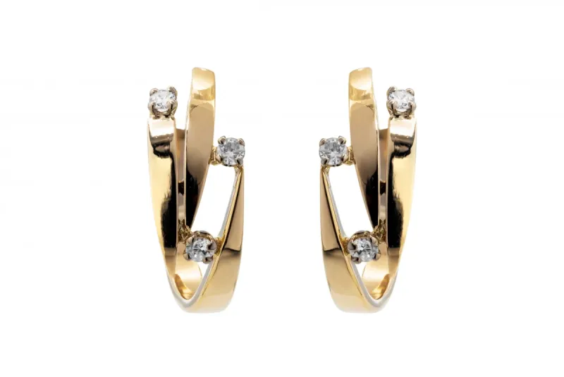 9ct Yellow Gold Cubic Zirconia Hoop Earrings 6.6g