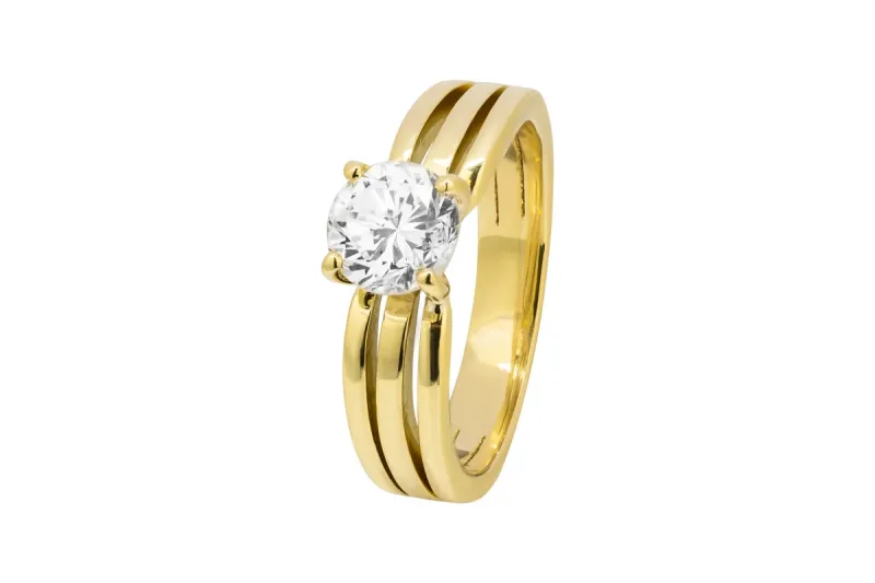 9ct Yellow Gold Triple Band Diamond Engagement Ring 0.72ct