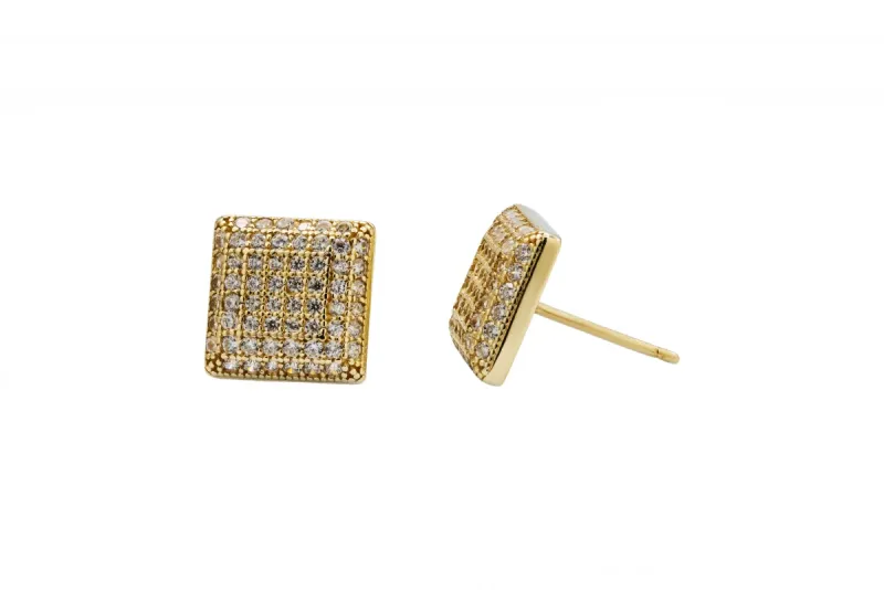 9ct Yellow Gold CZ Square Cluster Stud Earrings 2.2g