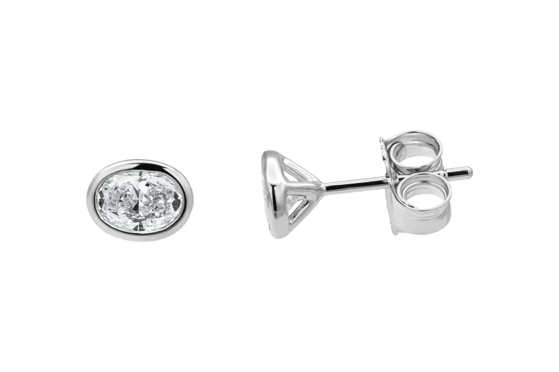 Sterling Silver Lab Grown Oval Cut Diamond Stud Earrings 1.02ct