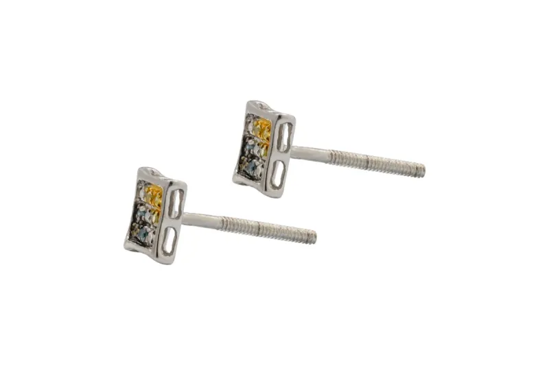 9ct White Gold Multi Colour Diamond Square Stud Earrings 0.10ct